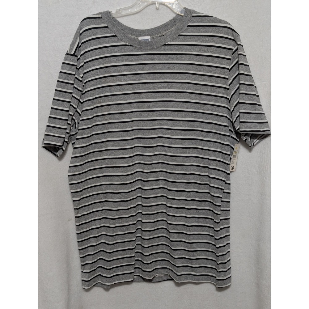 Mission Ridge Mens XL Striped Short Sleev Crew Neck T-Shirt Gray Black White New